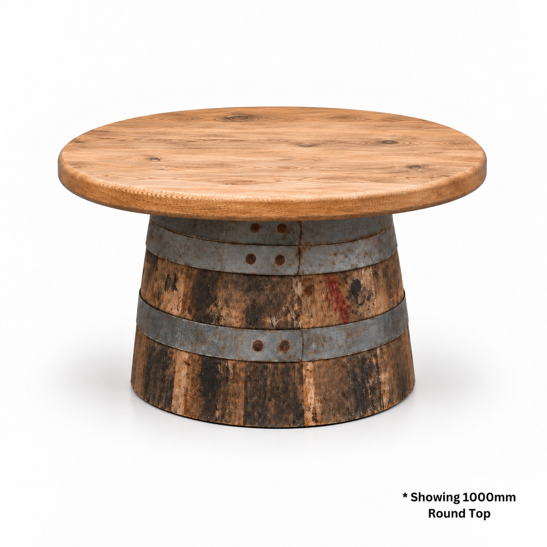 
                      
                        Round Wine Barrel Table with Handmade Barrel Stools
                      
                    