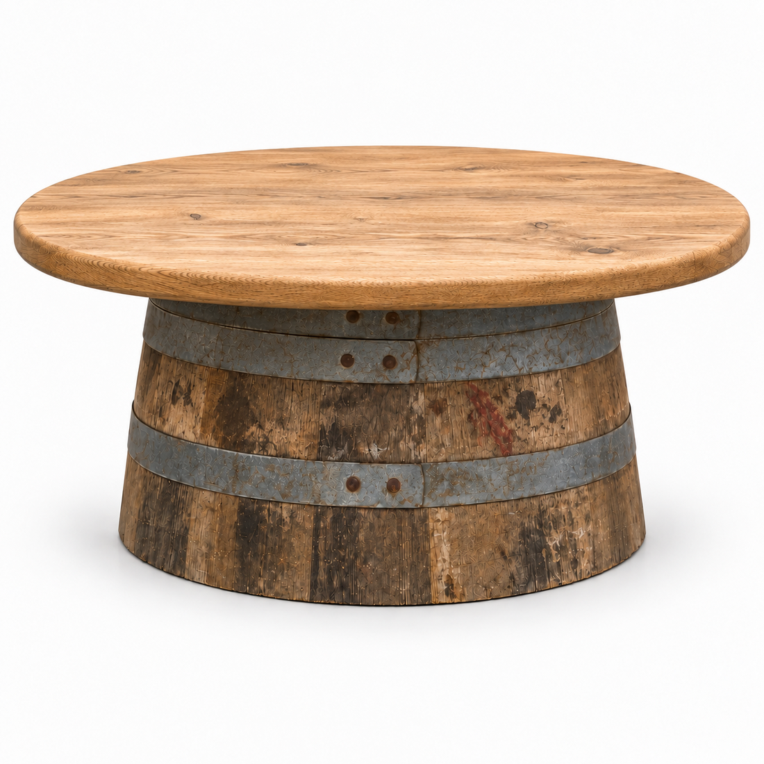 
                      
                        Round Wine Barrel Table with Handmade Barrel Stools
                      
                    