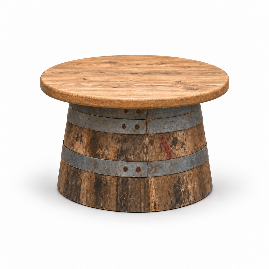
                      
                        Round Wine Barrel Table with Handmade Barrel Stools
                      
                    