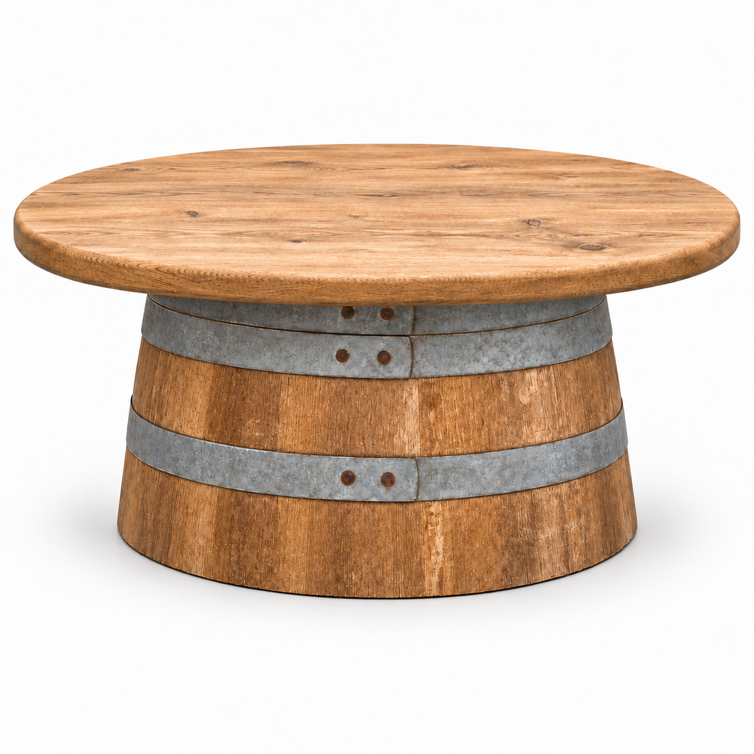 
                      
                        Round Wine Barrel Table with Handmade Barrel Stools
                      
                    