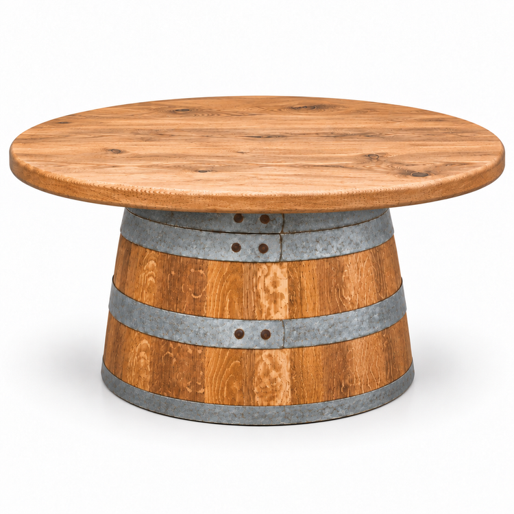 Round Wine Barrel Table with Handmade Barrel Stools