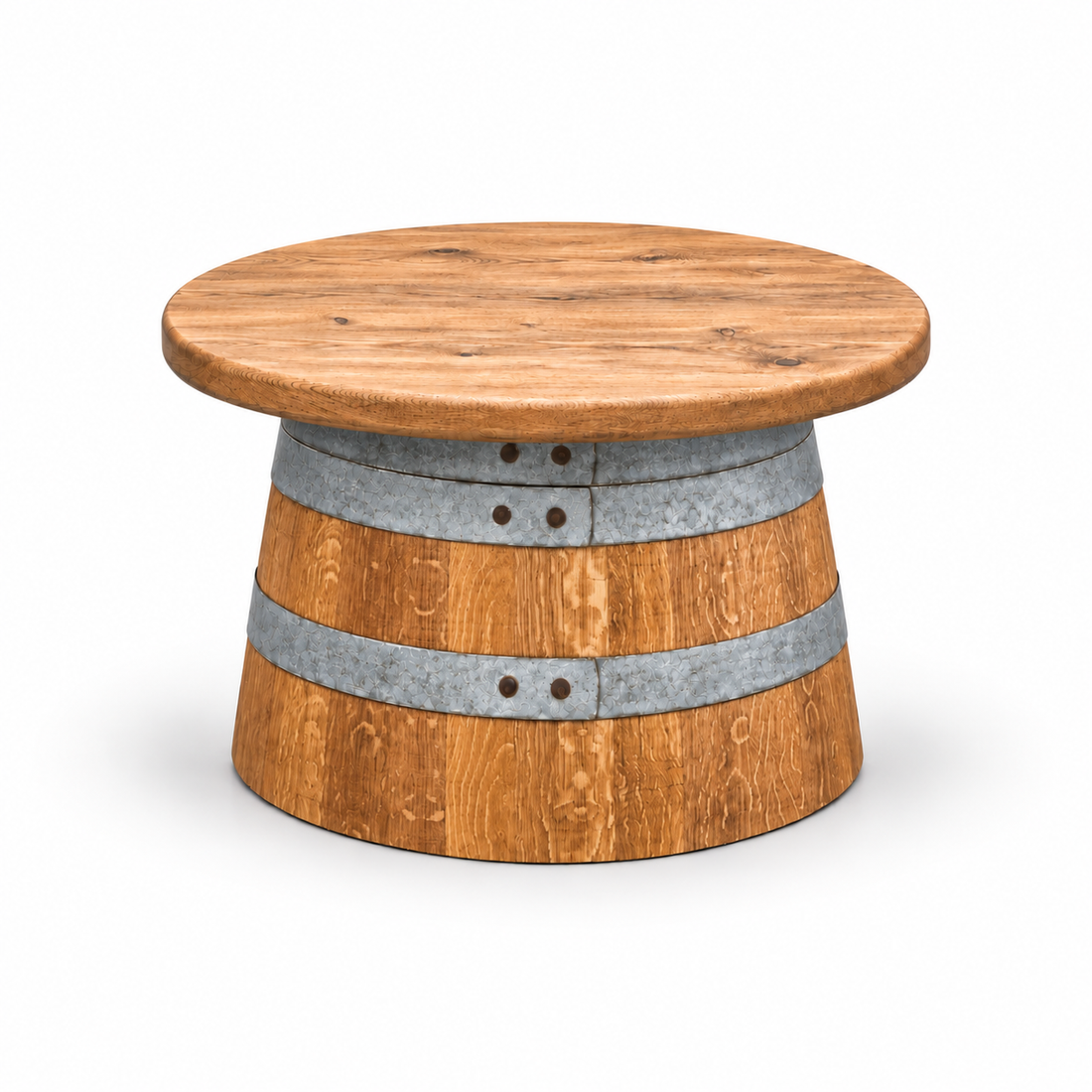
                      
                        Round Wine Barrel Table with Handmade Barrel Stools
                      
                    