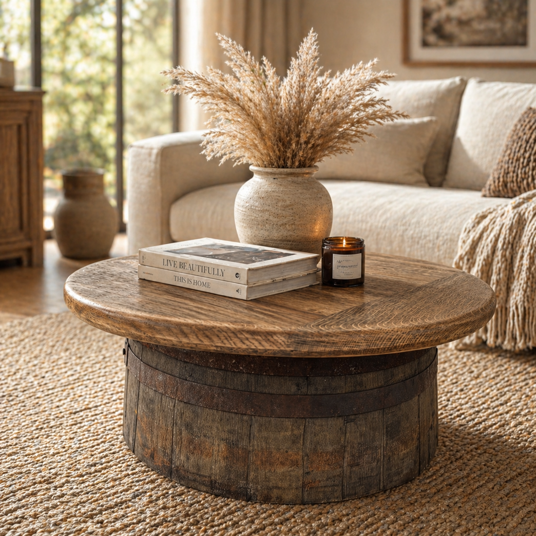 
                      
                        Handmade Oak Whisky Barrel Table & Stools
                      
                    