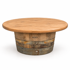 Round Wine Barrel Table with Handmade Barrel Stools