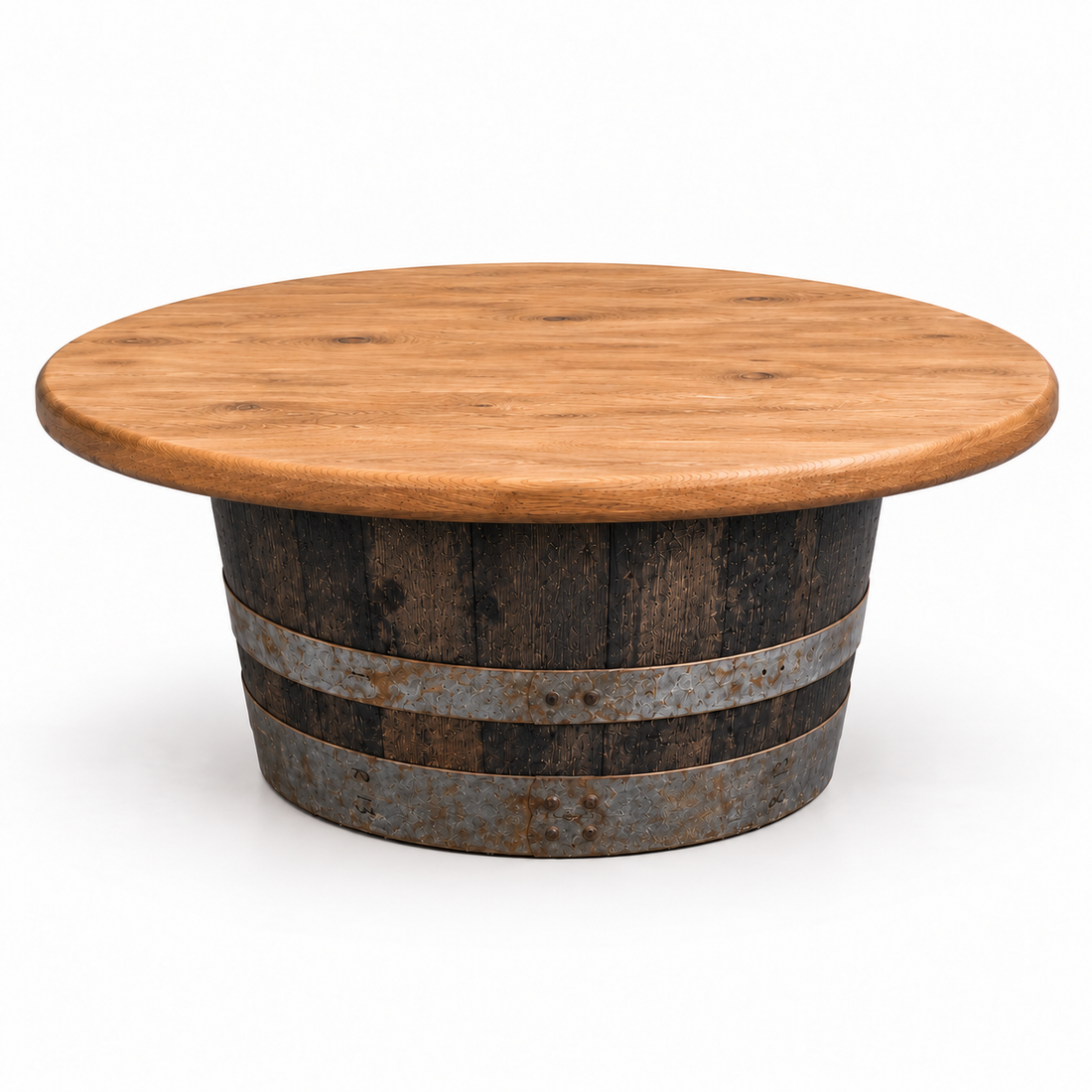 
                      
                        Round Wine Barrel Table with Handmade Barrel Stools
                      
                    
