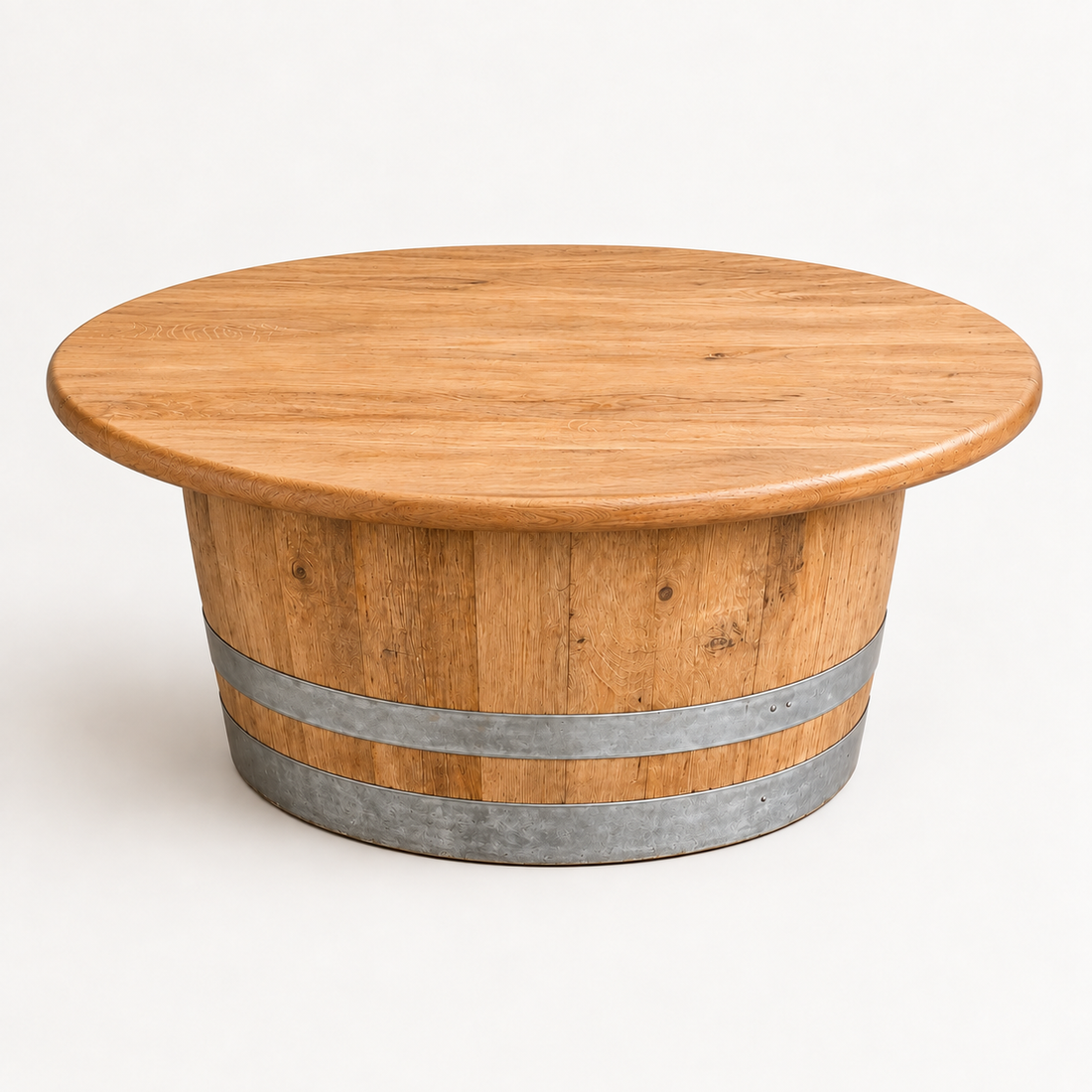 
                      
                        Round Wine Barrel Table with Handmade Barrel Stools
                      
                    
