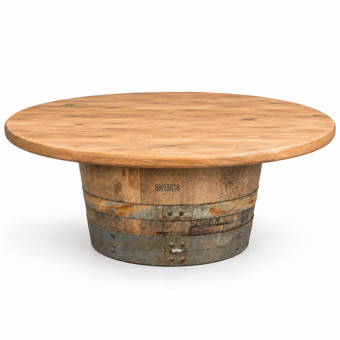 
                      
                        Round Wine Barrel Table with Handmade Barrel Stools
                      
                    
