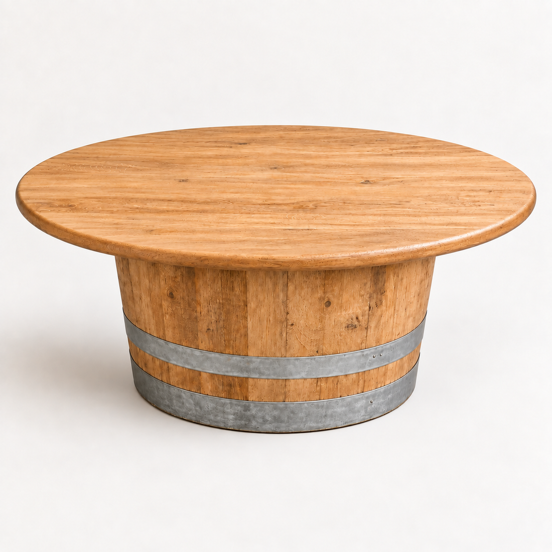 
                      
                        Round Wine Barrel Table with Handmade Barrel Stools
                      
                    