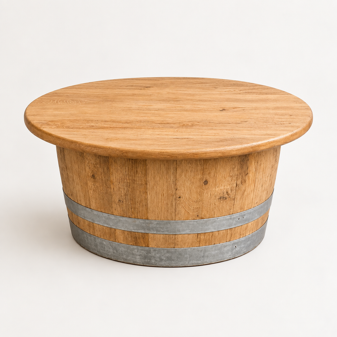 
                      
                        Round Wine Barrel Table with Handmade Barrel Stools
                      
                    