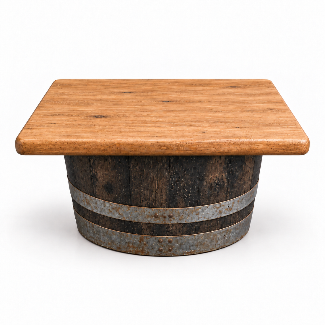 
                      
                        Round Wine Barrel Table with Handmade Barrel Stools
                      
                    
