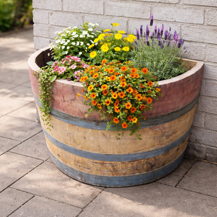 Quarter Flat Back Oak Wine Barrel Planter