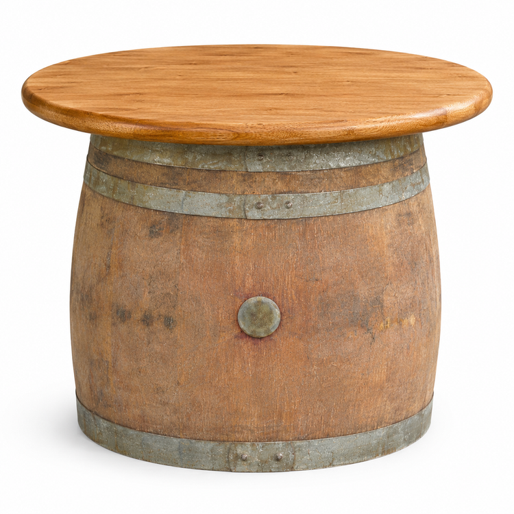 Round Wine Barrel Table with Handmade Barrel Stools