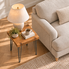 Modern Industrial Solid Oak Side Table