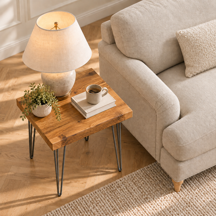 Modern Industrial Solid Oak Side Table