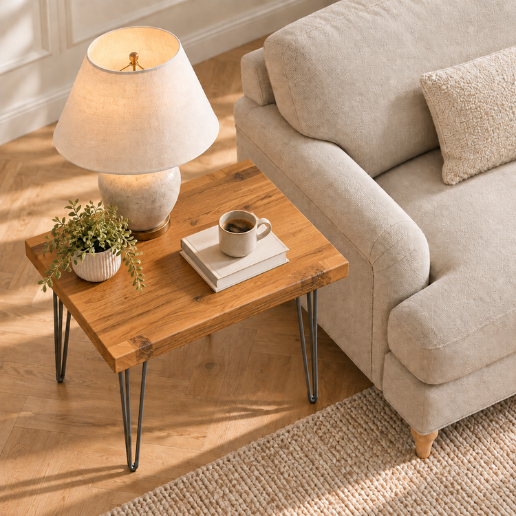 Modern Industrial Solid Oak Side Table