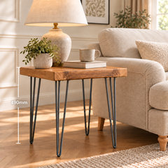 Modern Industrial Solid Oak Side Table