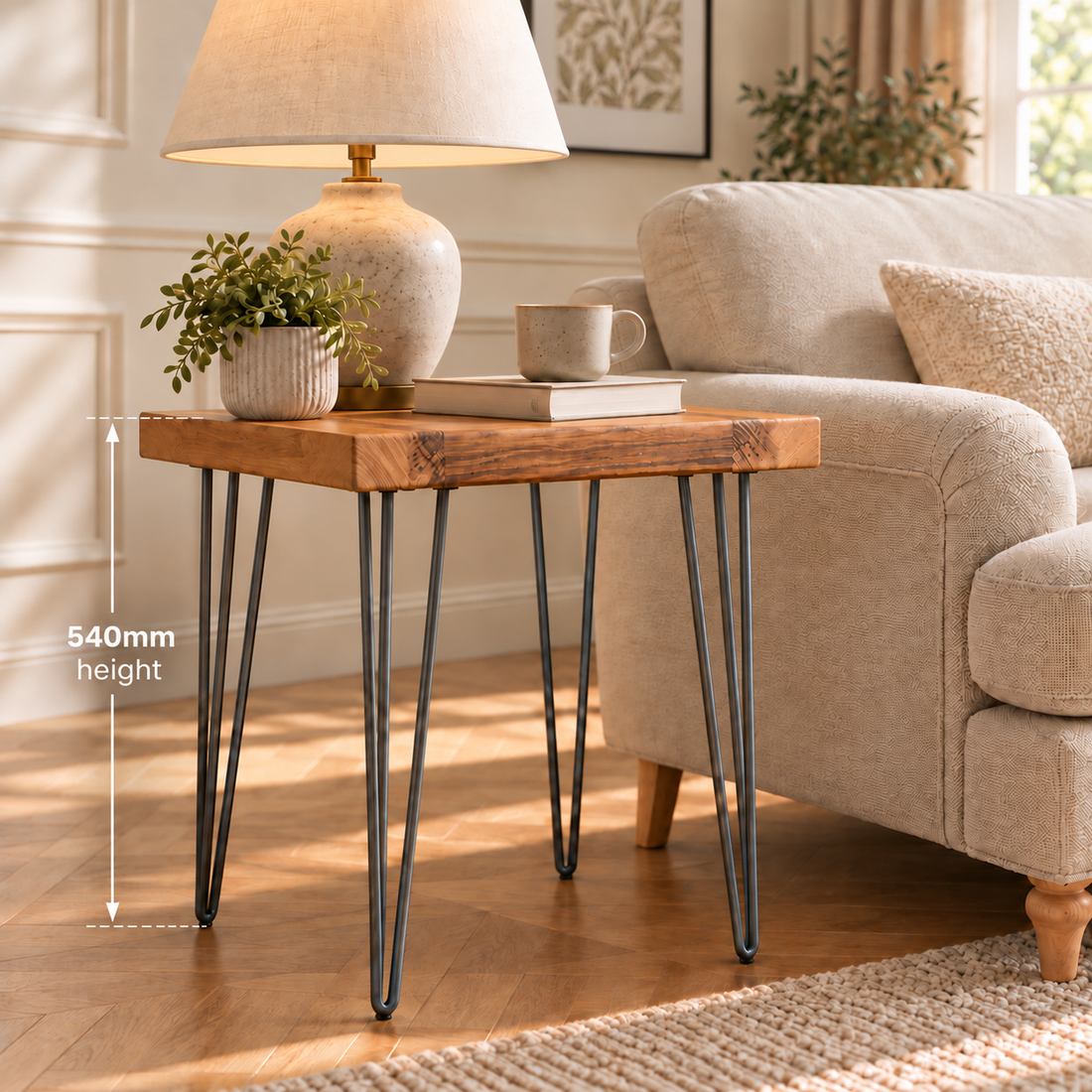 
                      
                        Modern Industrial Solid Oak Side Table
                      
                    