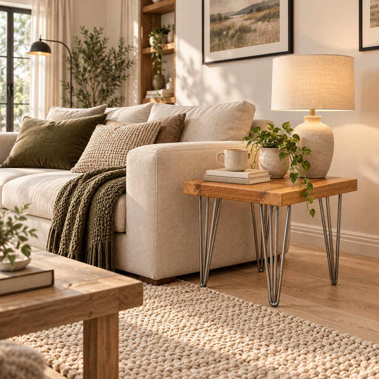 Modern Industrial Solid Oak Side Table