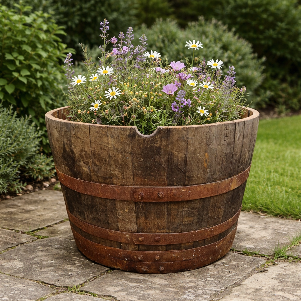 Genuine Scotch Oak Whisky Half Barrel Planters