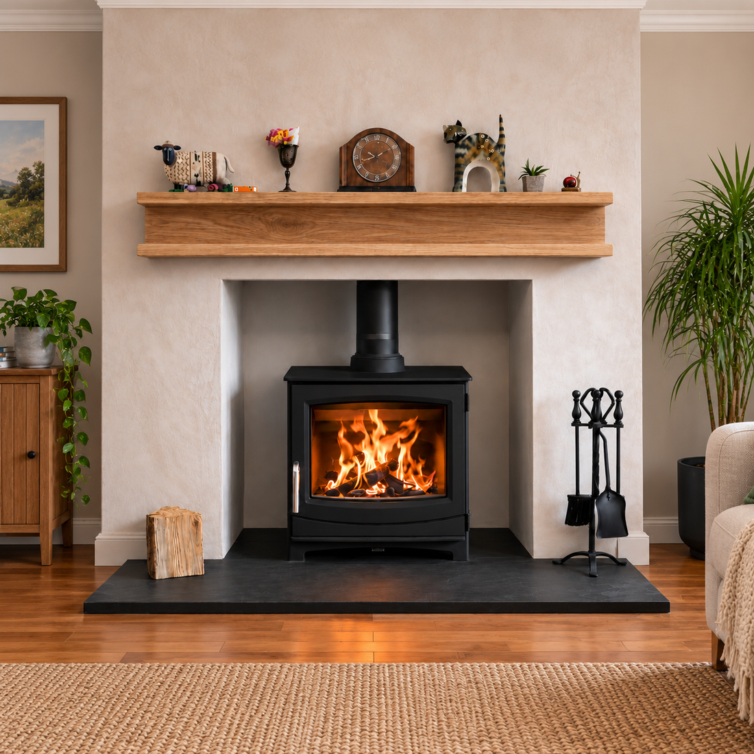 
                      
                        Oak Fireplace Mantel – Modern Two-Tier Shelf
                      
                    