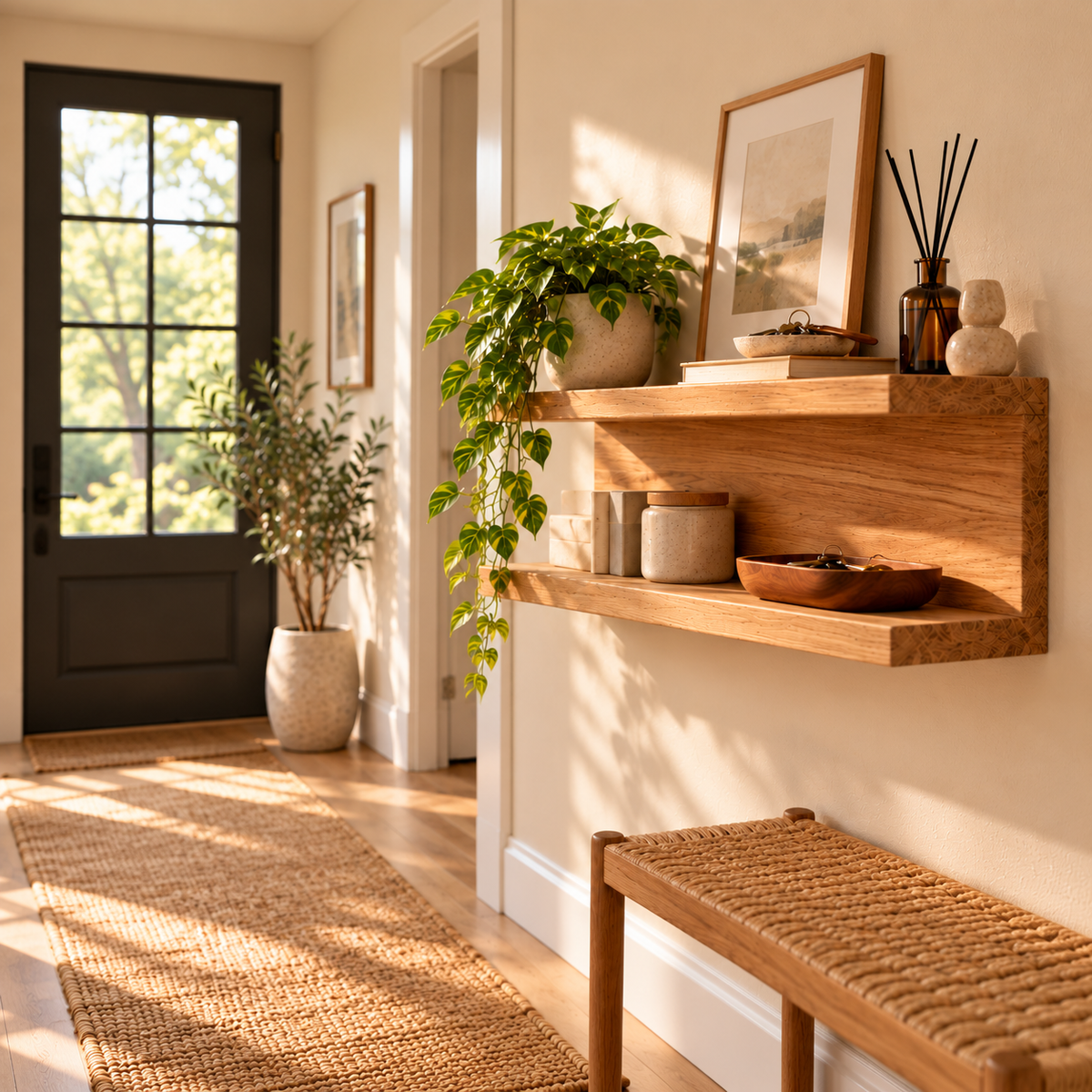 Solid Oak Floating C-Shaped Shelf