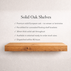 Express Solid Oak Floating Shelves – Pre-Drilled & Sanded