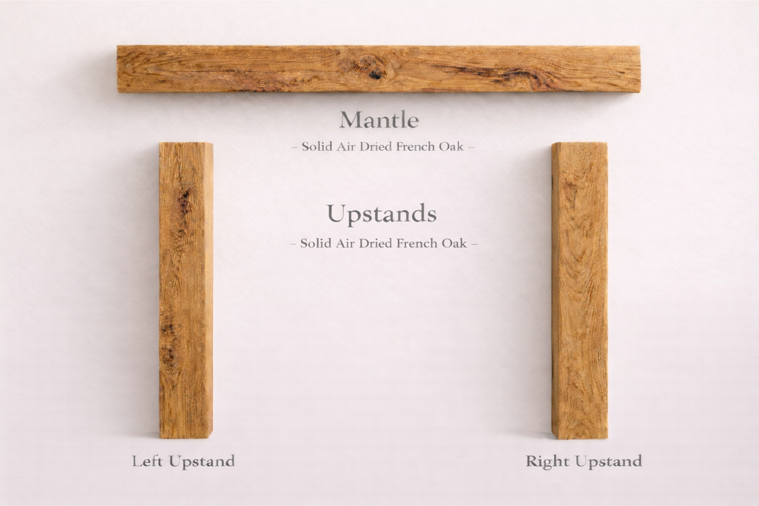 
                      
                        Solid Oak Beam Fireplace Surround 1200mm | Handcrafted French Oak Mantle Piece
                      
                    