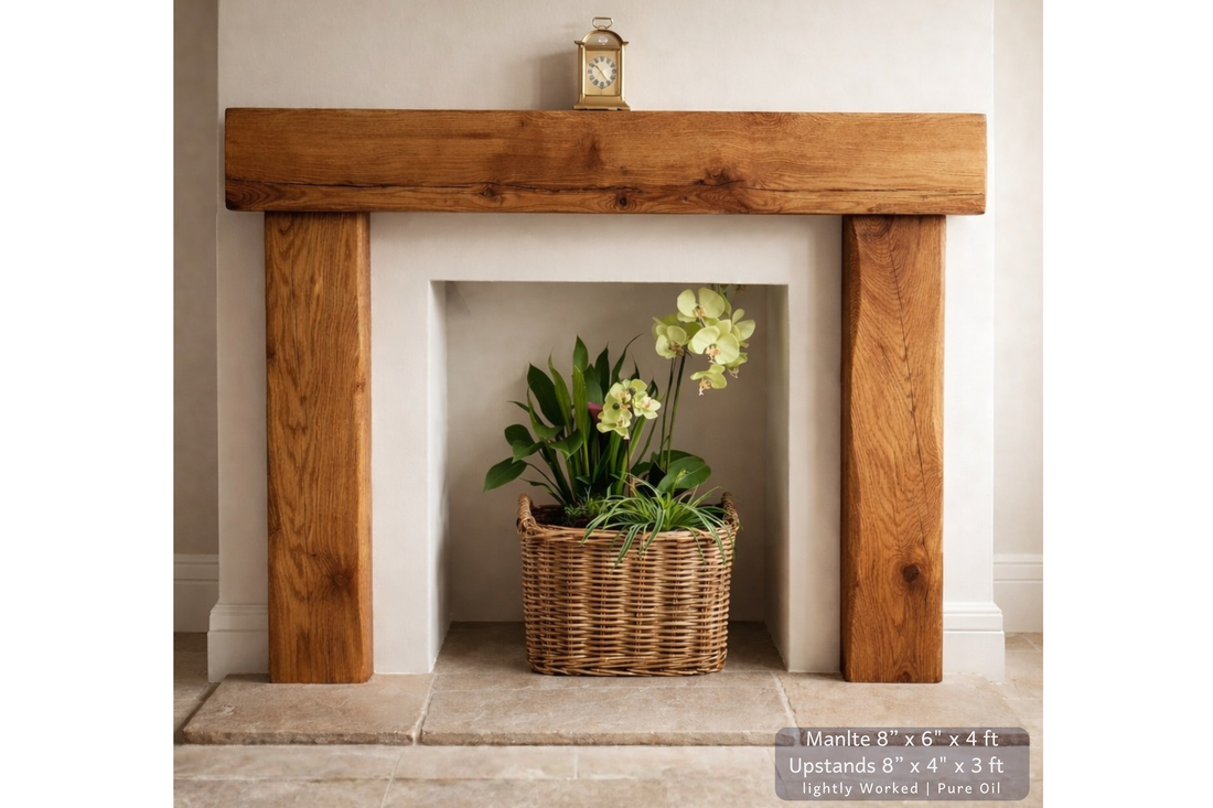 
                      
                        Large Solid Oak Fireplace Surround 1500mm Wide | French Oak Beam Mantel Piece
                      
                    