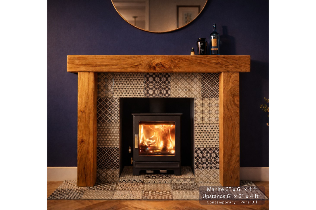 
                      
                        Solid Oak Beam Fireplace Surround 1200mm | Handcrafted French Oak Mantle Piece
                      
                    