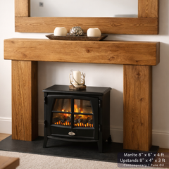 Solid Oak Beam Fireplace Surround 1200mm | Handcrafted French Oak Mantle Piece
