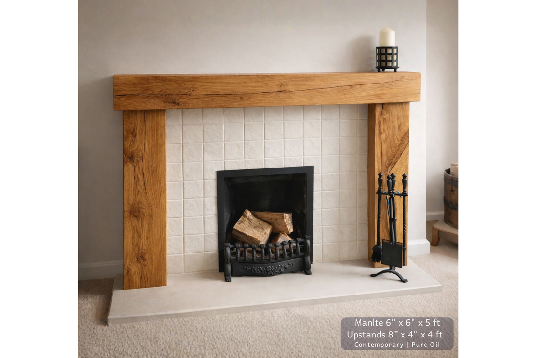 
                      
                        Solid Oak Beam Fireplace Surround 1200mm | Handcrafted French Oak Mantle Piece
                      
                    