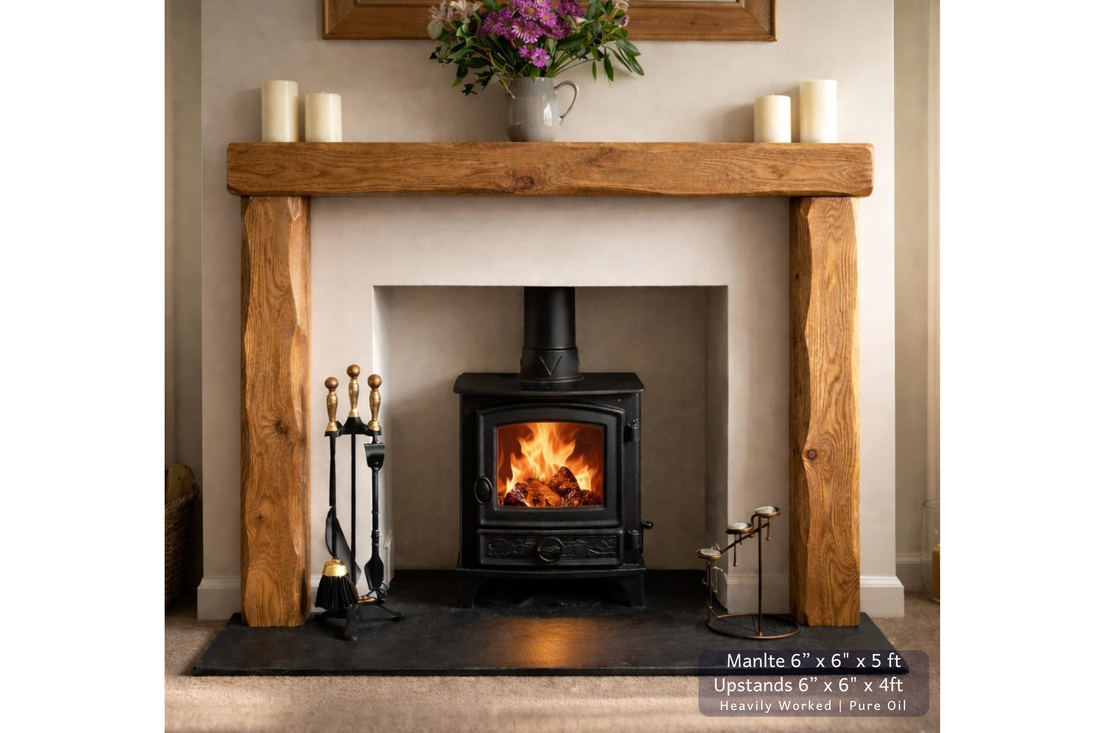 
                      
                        Solid Oak Beam Fireplace Surround 1200mm | Handcrafted French Oak Mantle Piece
                      
                    