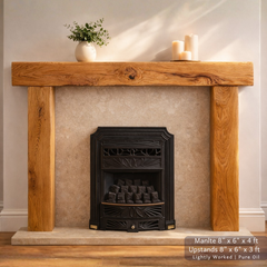 Solid Oak Beam Fireplace Surround 1200mm | Handcrafted French Oak Mantle Piece