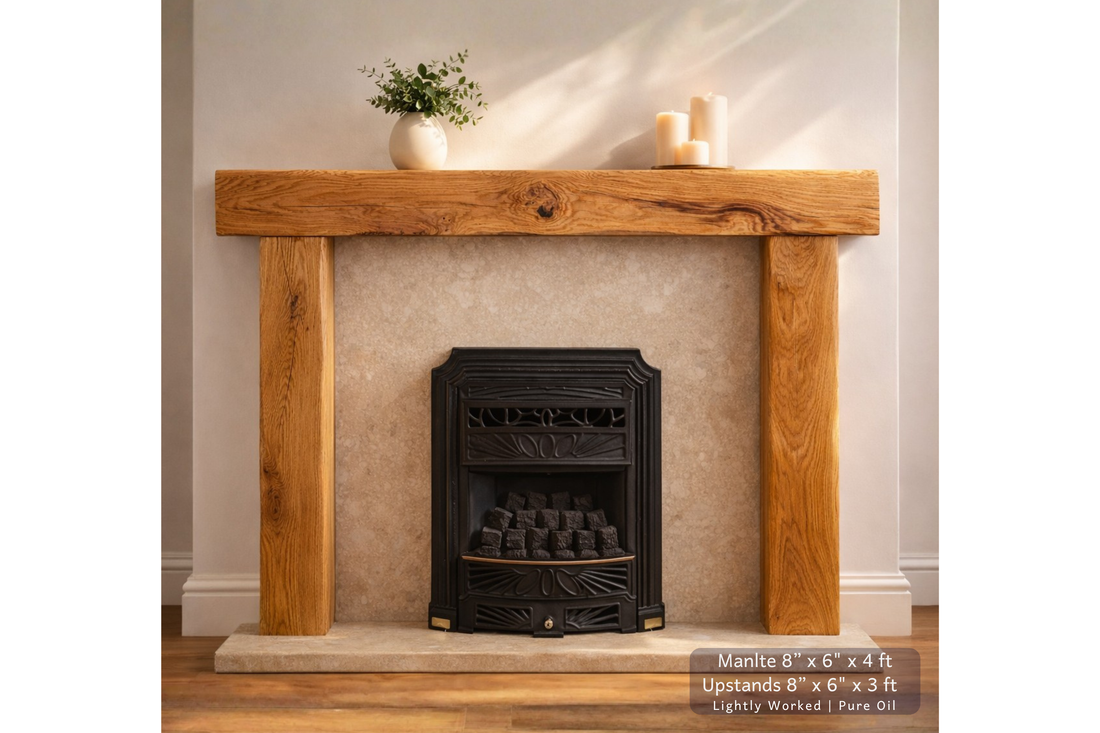 
                      
                        Large Solid Oak Fireplace Surround 1500mm Wide | French Oak Beam Mantel Piece
                      
                    