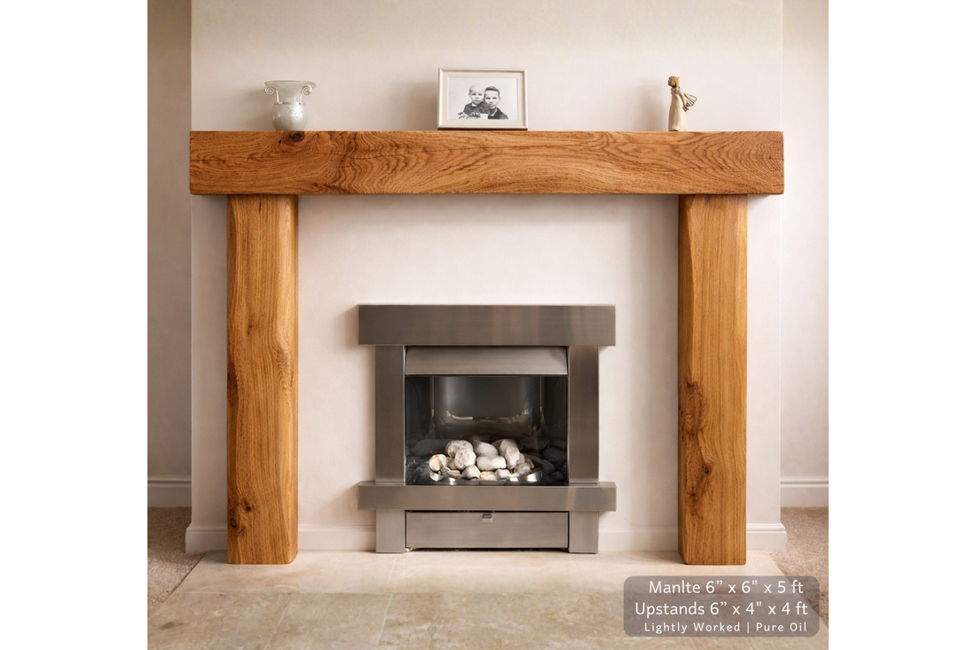 Large Solid Oak Fireplace Surround 1500mm Wide | French Oak Beam Mantel Piece