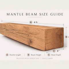Solid Oak Beam Fireplace Surround 1200mm | Handcrafted French Oak Mantle Piece