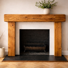 Large Solid Oak Fireplace Surround 1500mm Wide | French Oak Beam Mantel Piece