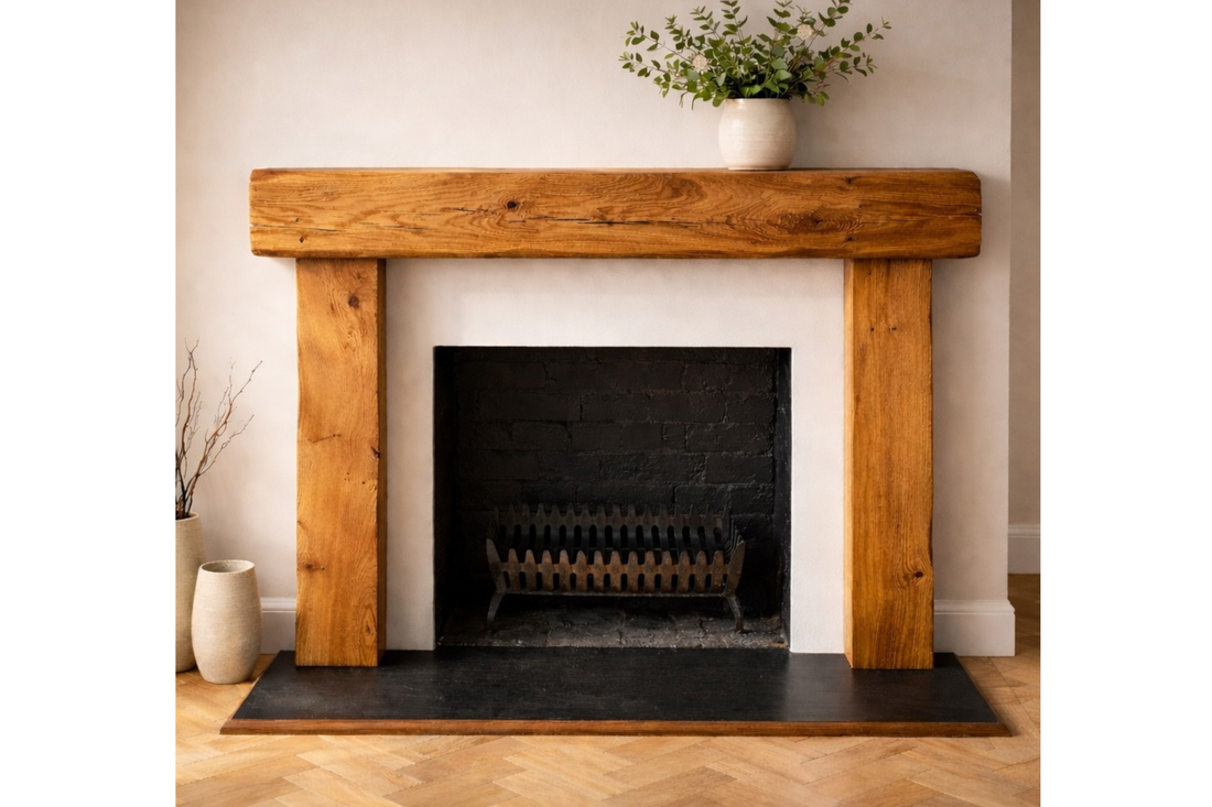 
                      
                        Large Solid Oak Fireplace Surround 1500mm Wide | French Oak Beam Mantel Piece
                      
                    
