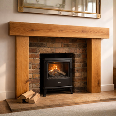 Solid Oak Beam Fireplace Surround 1200mm | Handcrafted French Oak Mantle Piece