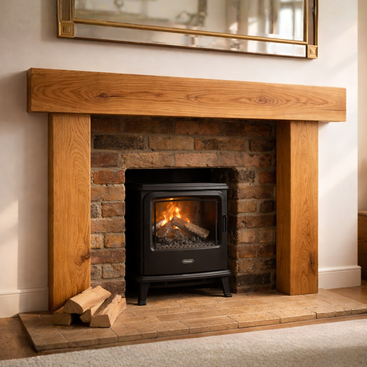 Solid Oak Beam Fireplace Surround 1200mm | Handcrafted French Oak Mantle Piece