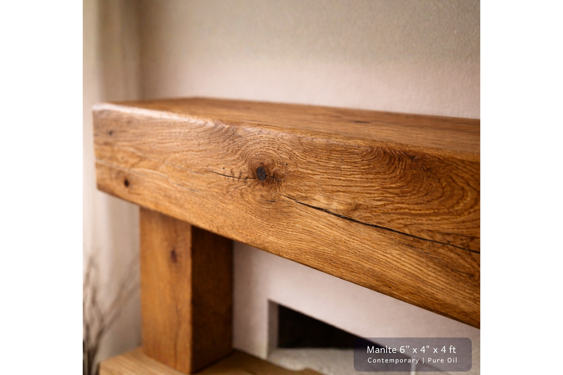 
                      
                        Solid Oak Beam Fireplace Surround 1200mm | Handcrafted French Oak Mantle Piece
                      
                    