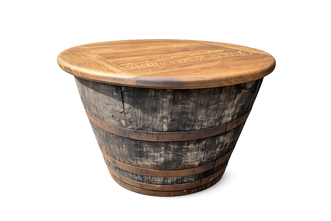 
                      
                        Handmade Oak Whisky Barrel Table & Stools
                      
                    